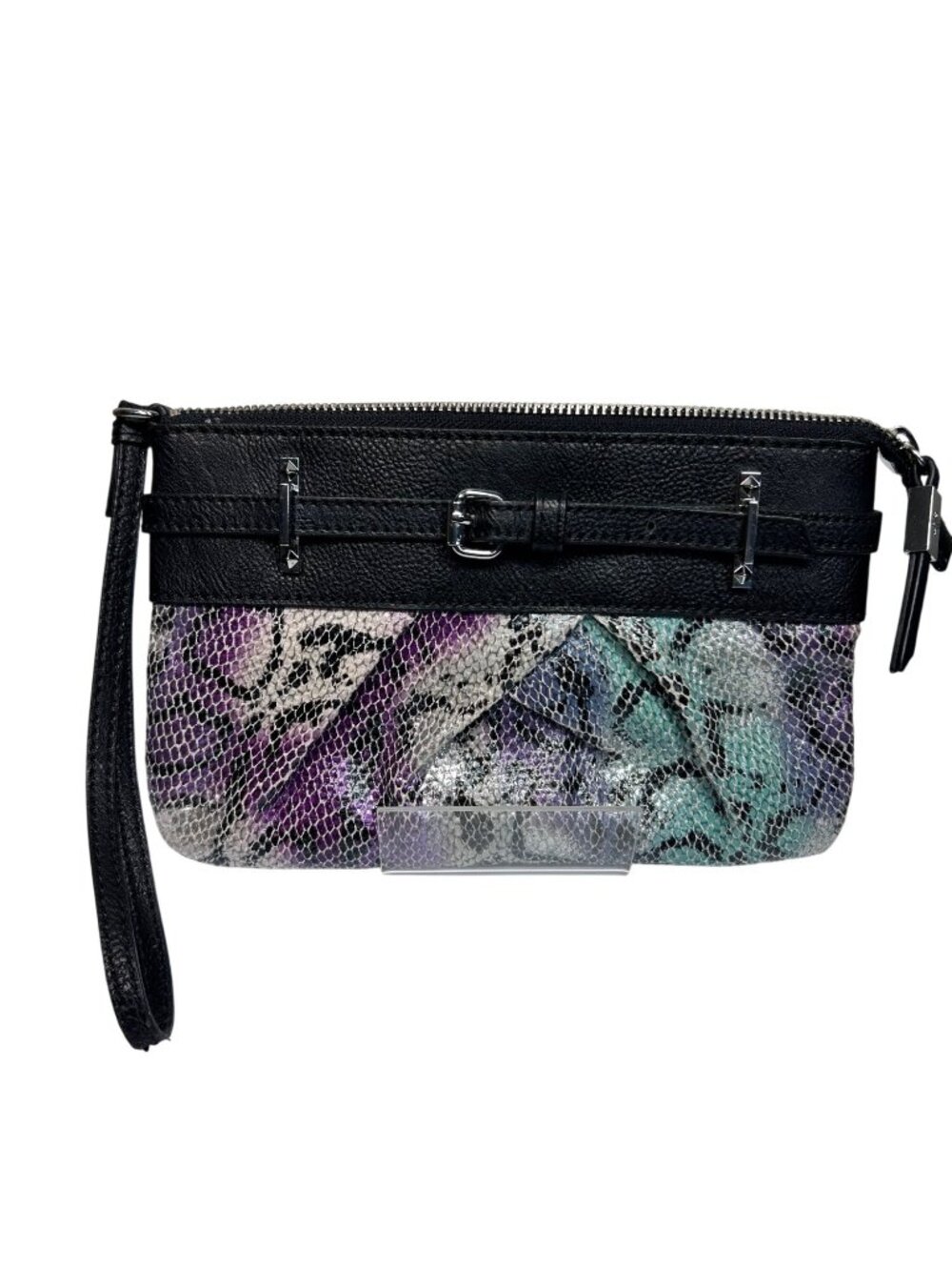 Simply Vera Vera Wang Colorful Reptile Print Clutch Purse Black Leather Trim